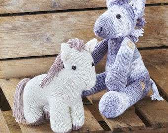 Pony Toy with Button-0n Legs & Standing Pony Knitting Pattern,King Cole 9128, soft toys, knitted horse, pony pattern.