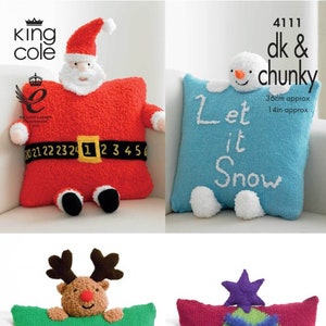 Christmas Novelty Cushions  Knitting Pattern in King Cole DK & Chunky, King Cole 4111