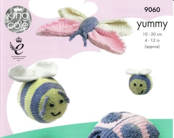 Bug and Insect Toys Knitting Pattern  in King Cole Yummy Chunky. King Cole 9060 Knitting Pattern