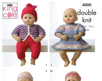 Dolls Clothes Knitting Pattern in Various King Cole DK, King Cole 4000