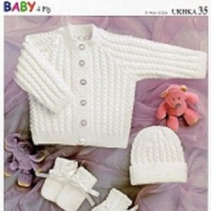 4ply Baby Jacket Hat Mitts /& Bootees KNITTING PATTERN UKHKA 35 12/"- 22/"