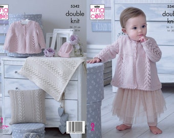 King Cole 4136 Baby//Child/'s Aran Cardigan Knitting Pattern Sizes 16-26/"