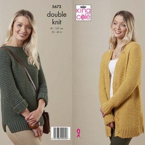 Ladies Cardigan and Sweater in DK. King Cole 5672 Knitting Pattern.