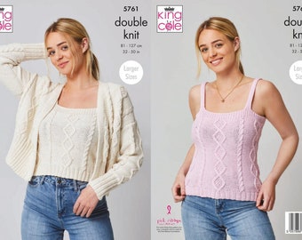 Womens Top and Cardigan Knitting Pattern in King Cole Cottonsoft DK, King Cole 5761.