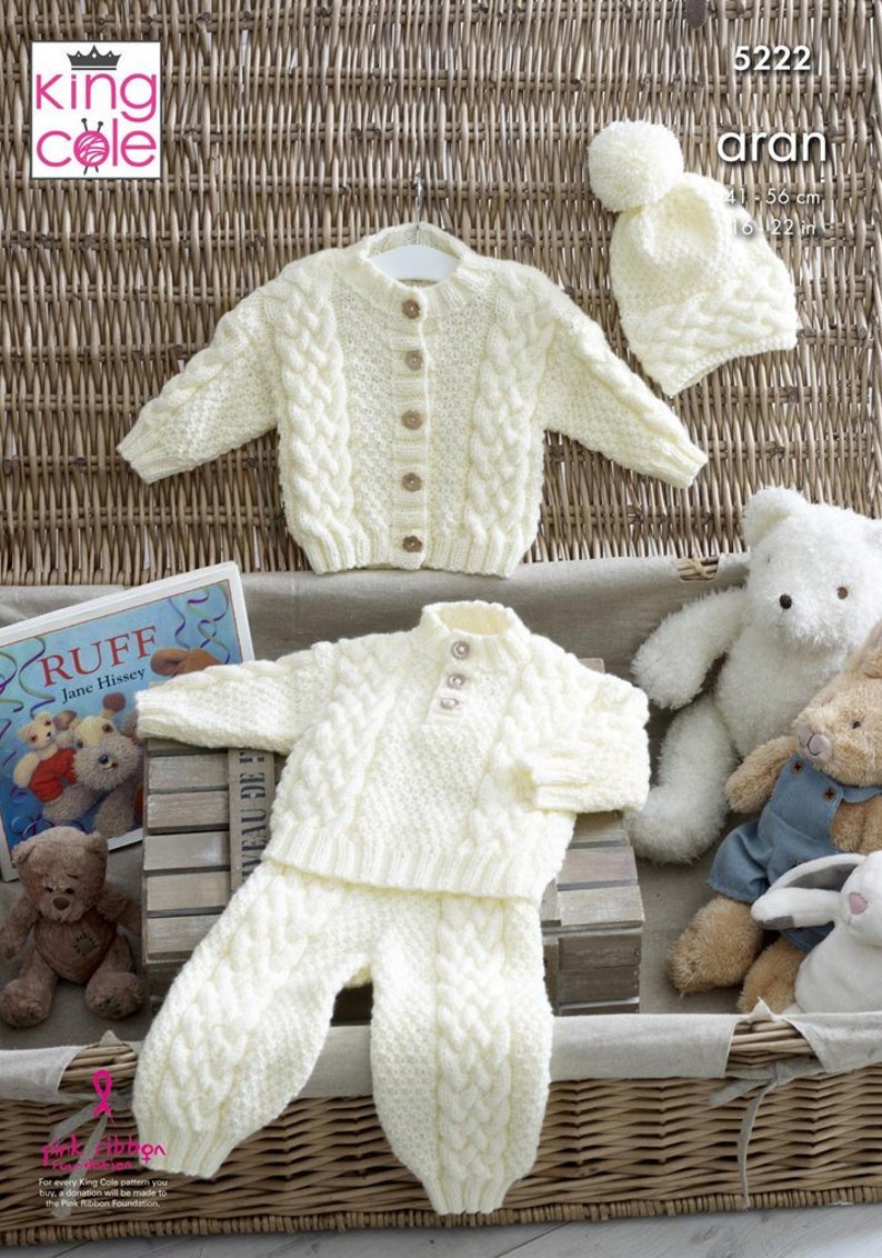 41cm - 56cm 3 STYLES DK BABY CARDIGANS CHEST 16/"- 22/" 1 KNITTING PATTERN