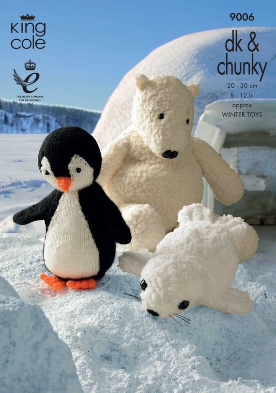 King Cole Winter Toys Knitting Pattern 9006 Penguin, Polar Bear and Seal 