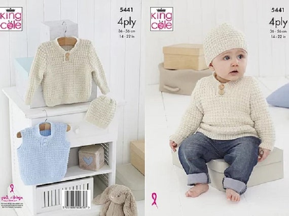 KNITTING PATTERN Baby Cable Jacket Coat Jumper /& Hat King Cole DK King Cole 4807