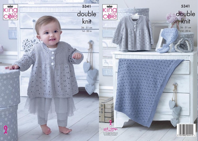 King Cole 5359 Baby/'s Cardigans Hat /& Blanket DK Knitting Pattern Size 14-21/"