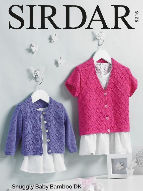 Childrens Latticed Textured Cardigans Knitting Pattern Sirdar 5216 girls cardigan new born to 6 7 years long or short sleeved