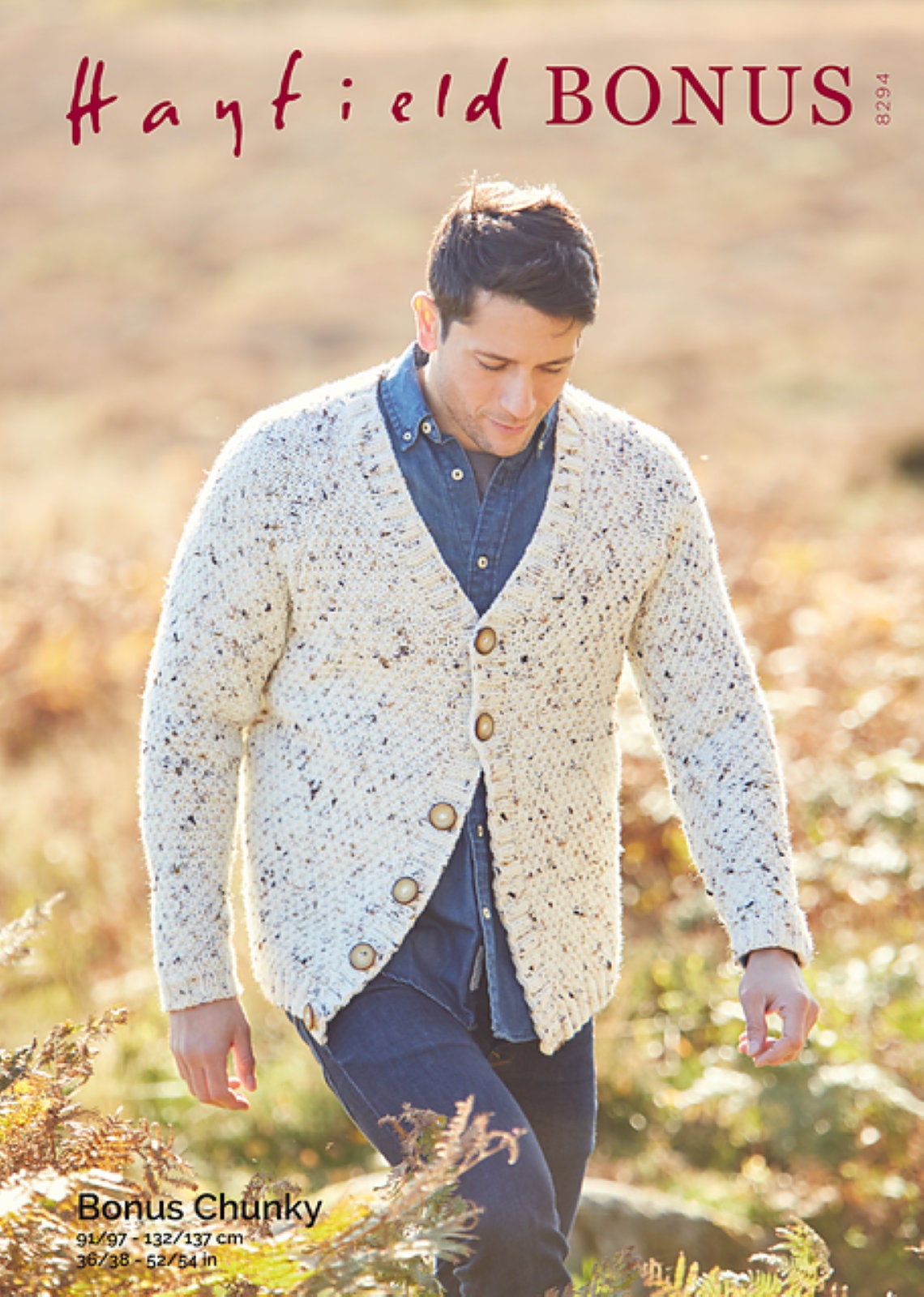 Mens V-neck Cardigan Knitting Pattern in Bonus Chunky Hayfield