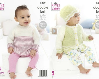 Baby Sweater, Cardigan and Hat Knitting Pattern , King Cole 5489, DK sweater, Raglan sweater, 18-24 inch, winter sweater