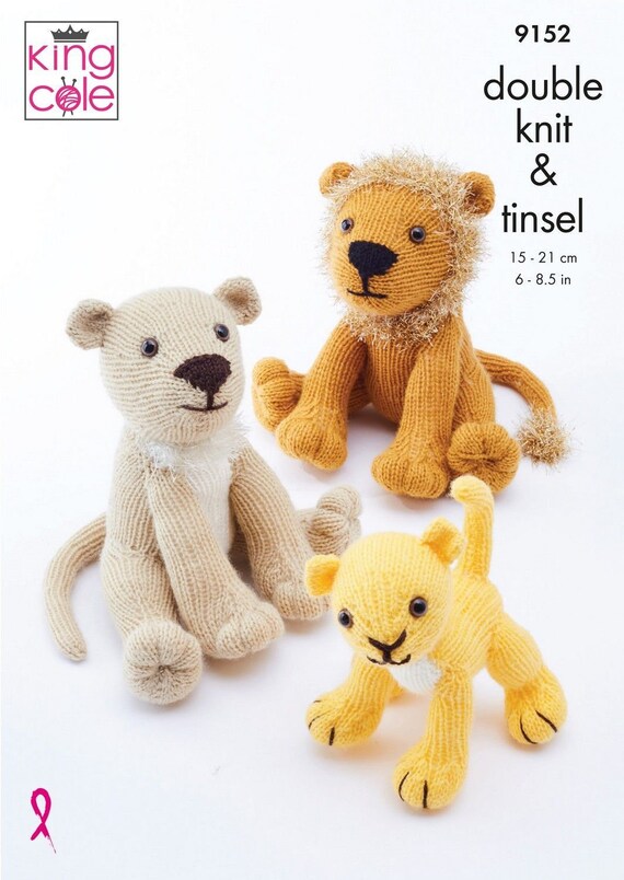 King Cole Novelty Toy Lion Family Knitting Pattern 9152 - Chunky & Double Knit King Cole Novelty Toy Lion Family Knitting Pattern 9152 - Chunky & Double Knit