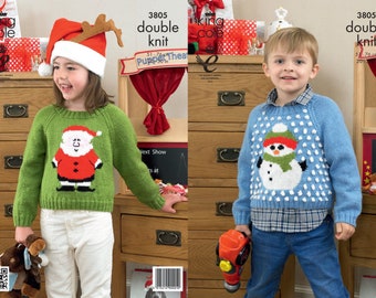 Childrens Christmas Sweaters Knitting Pattern In King Cole Pricewise DK.King Cole 3805