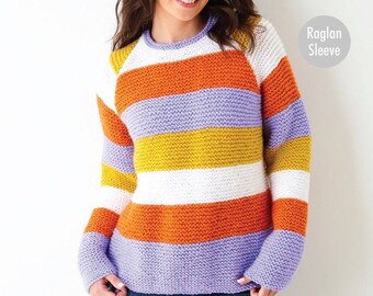 Womens Striped Sweaters Knitting Pattern ,King Cole 5950 in King Cole Big Value Chunky.