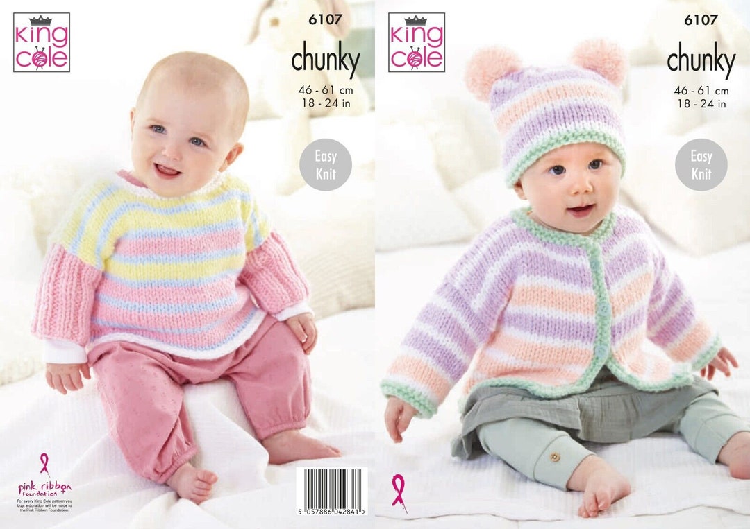 King Cole Baby Chunky Knitting Pattern Cardigan ,hat and Top 610718-24 ...