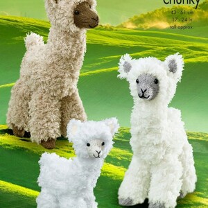 Alpaca Toys Knitting Pattern, King Cole 9115  super chunky yarn , knitted alpaca toys , soft toys, llama, alpaca pattern