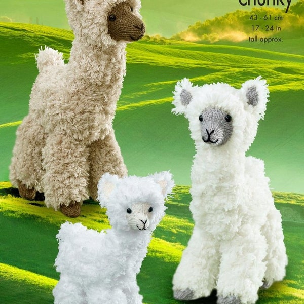 Alpaca Toys Knitting Pattern, King Cole 9115  super chunky yarn , knitted alpaca toys , soft toys, llama, alpaca pattern