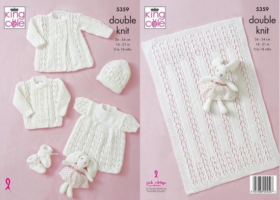 King Cole 5359 Baby/'s Cardigans Hat /& Blanket DK Knitting Pattern Size 14-21/"