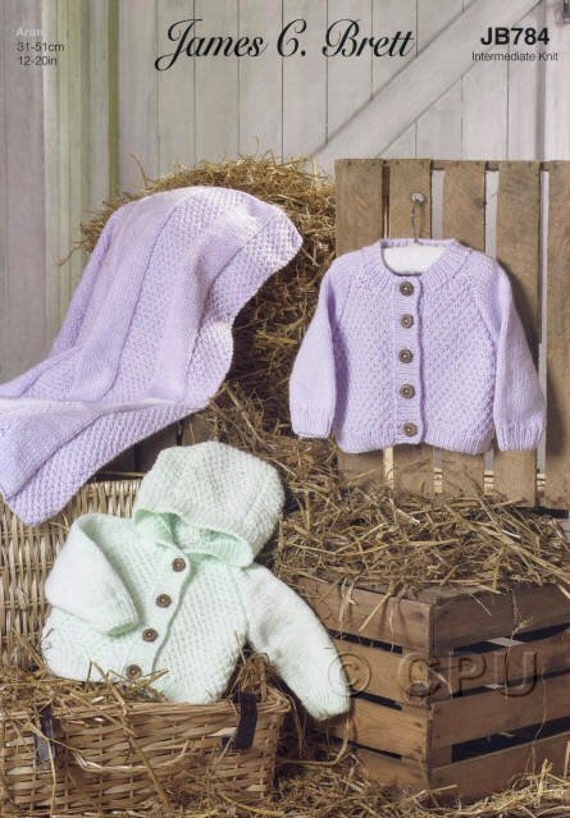 Baby Cardigans and Blanket Knitting Pattern. James C Brett JB784. Worked in James C Brett Baby Aran. Etsy
