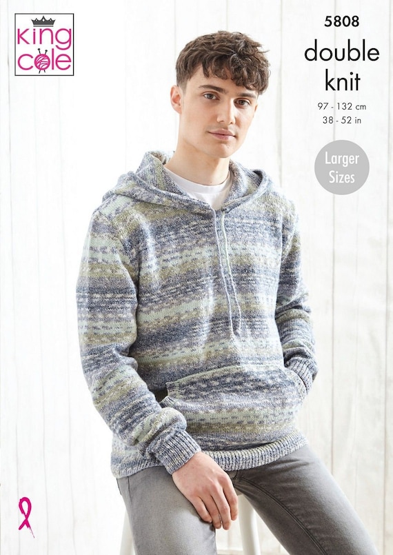 King Cole Men's Hoodie & Cardigan Knitting Pattern 5808 - Double Knit King Cole Men's Hoodie & Cardigan Knitting Pattern 5808 - Double Knit