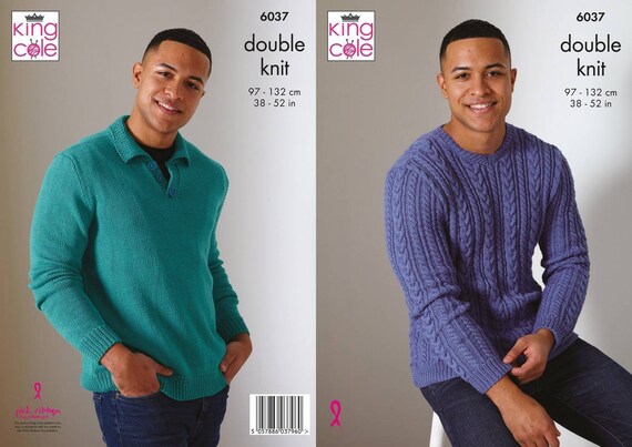 King Cole Men's Cotton sweaters Knitting Pattern 6037 - Double Knit King Cole Men's Cotton sweaters Knitting Pattern 6037 - Double Knit