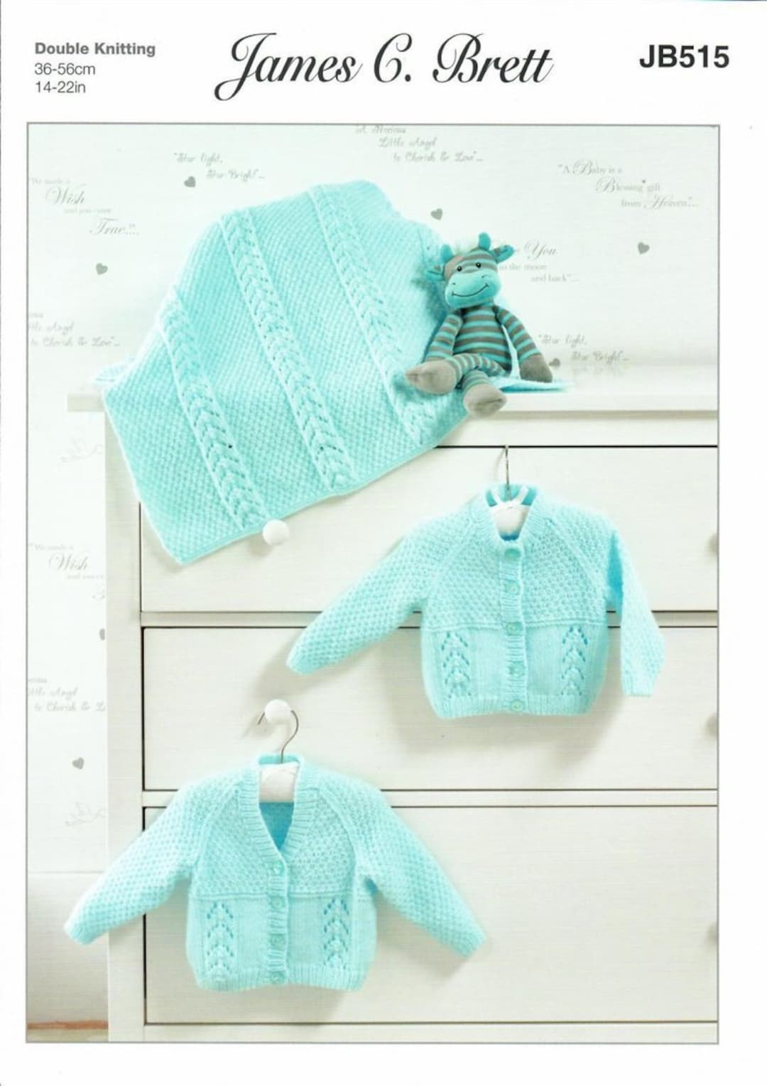 James C. Brett JB515 Knitting Pattern. Baby Cardigans and Blanket in