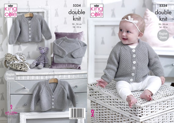 Baby KNITTING PATTERN Baby Easy Knit Hooded//Round Neck Cardigan DK KingCole 5257