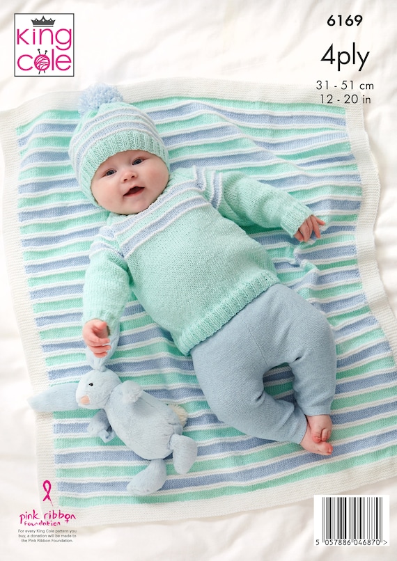 King Cole Baby's Blanket, Matinee Jacket, Sweater, Bootees & Hat Knitting Pattern 6169 - 4 Ply King Cole Baby's Blanket, Matinee Jacket, Sweater, Bootees & Hat Knitting Pattern 6169 - 4 Ply