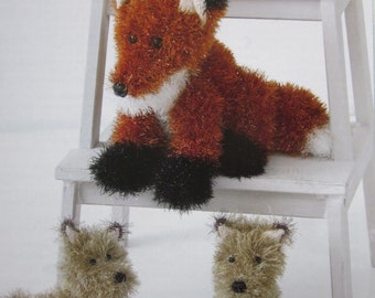 Tinsel FOX Knitting Pattern in Tinsel Chunky, King Cole   9110, FOX  decoration,  knitted toy, tinsel decoration, christmas decoration