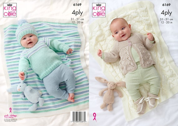 King Cole Baby's Blanket, Matinee Jacket, Sweater, Bootees & Hat Knitting Pattern 6169 - 4 Ply King Cole Baby's Blanket, Matinee Jacket, Sweater, Bootees & Hat Knitting Pattern 6169 - 4 Ply