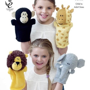 Animal Hand Puppets Knitting Pattern in DK, King Cole 9027, stuffed toy pattern, puppet pattern, knitted puppet ,  childs toy