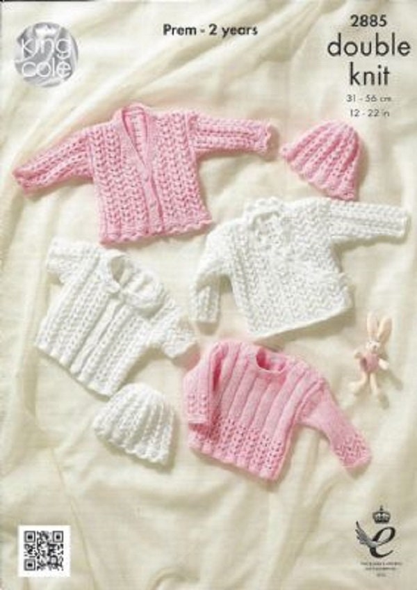 King Cole Prem Babies Cardigans & Sweater Knitting Pattern 2885 - Double Knit King Cole Prem Babies Cardigans & Sweater Knitting Pattern 2885 - Double Knit
