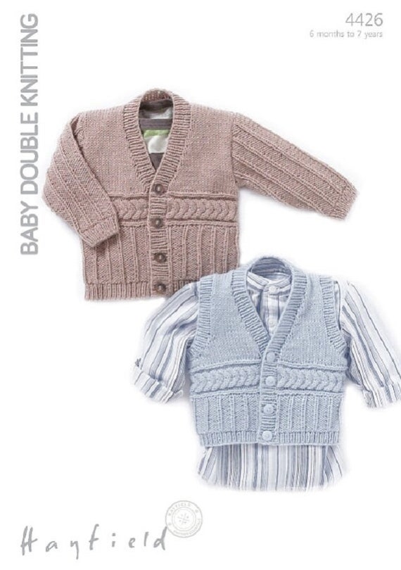 Boys V Necked Cardigan & Waistcoat Hayfield Knitting Pattern | Etsy