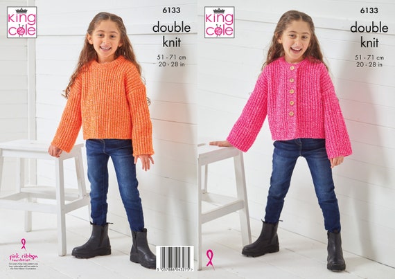 King Cole Childs Cardigan & Sweater Knitting Pattern 6133 - Double Knit King Cole Childs Cardigan & Sweater Knitting Pattern 6133 - Double Knit