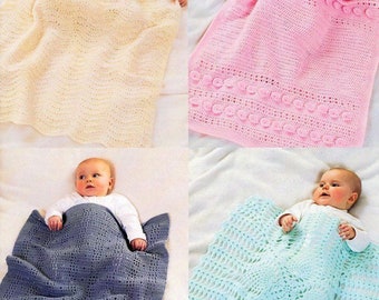 Four Baby Blankets Crochet  Pattern  in Sirdar Snuggly DK.  Sirdar 1362 , cot , pram blankets