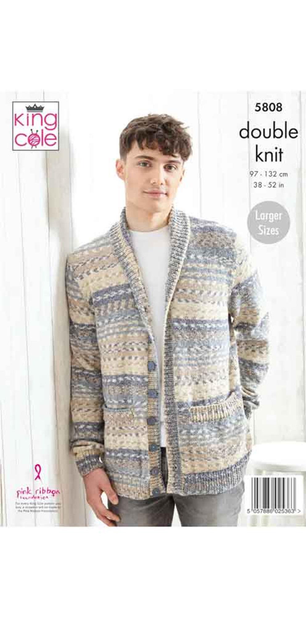 King Cole Men's Hoodie & Cardigan Knitting Pattern 5808 - Double Knit King Cole Men's Hoodie & Cardigan Knitting Pattern 5808 - Double Knit