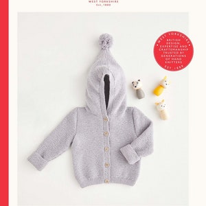 Baby Hooded Jacket Knitting Pattern in Sirdar Snuggly Cashmere Merino Silk 4 Ply. Sirdar 5390.