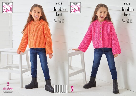 King Cole Childs Cardigan & Sweater Knitting Pattern 6133 - Double Knit King Cole Childs Cardigan & Sweater Knitting Pattern 6133 - Double Knit