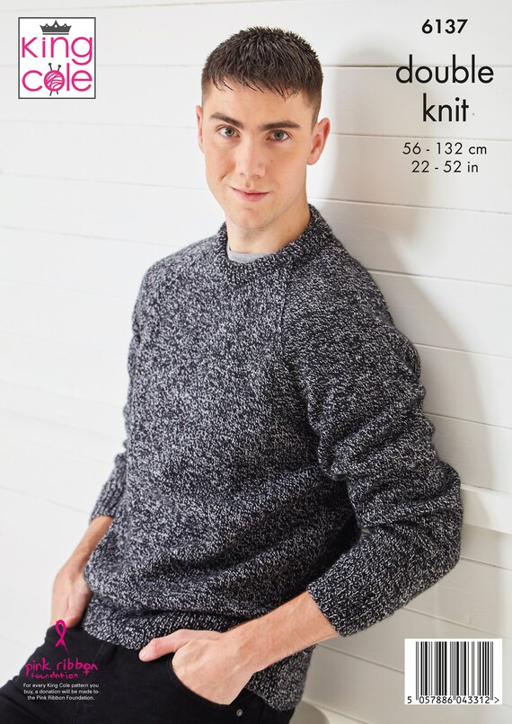 King Cole Child's & Men's Sweater Knitting Pattern 6137 - Double knit King Cole Child's & Men's Sweater Knitting Pattern 6137 - Double knit
