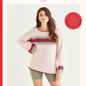 Womans  Colour Block Stripe  Bell Sleeve Sweater Knitting Pattern in Cashmere Merino Silk -Sirdar 10556