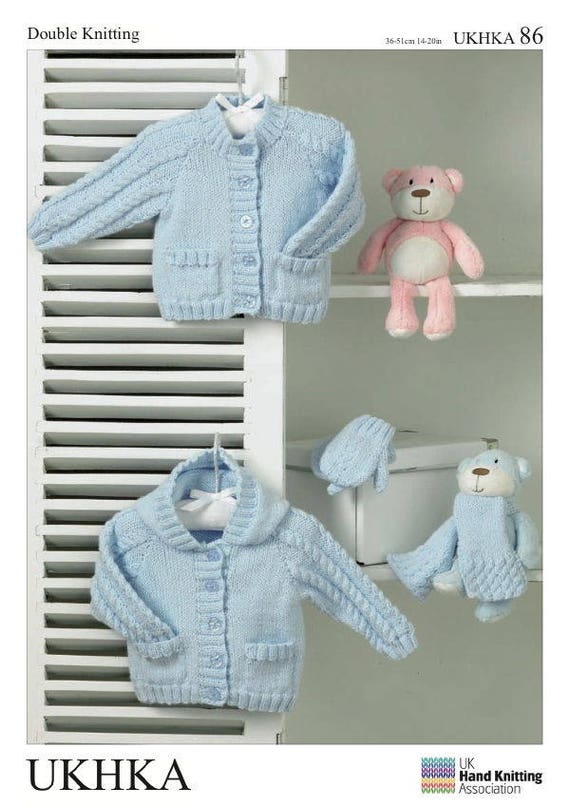Baby Hooded Jackets and Waistcoat with Pockets Knitting Pattern UKHKA135