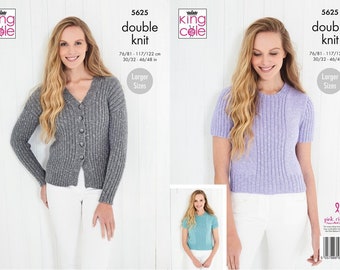 Womens Cardigan and T Top Knitting Pattern  in King Cole Cotton Top DK, King Cole 5625 Knitting Pattern.