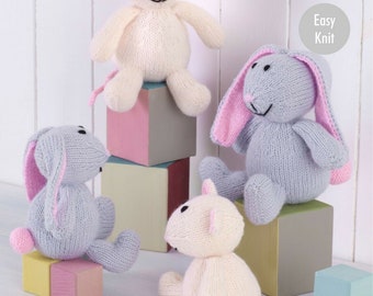 Bunnies and Mice Toy Knitting Pattern , King Cole 9131 soft toys, large and small knitted toys, knitted plushie