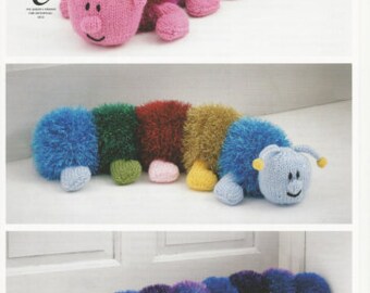 Tinsel Centipede Knitting Pattern, King Cole 9041 in Tinsel Chunky , centipede decoration,  draught excluder ,knitted toy and doorstop