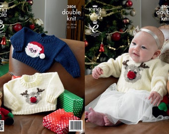 Christmas Baby Sweaters  Knitting Pattern in Double Knitting.King King Cole 3804