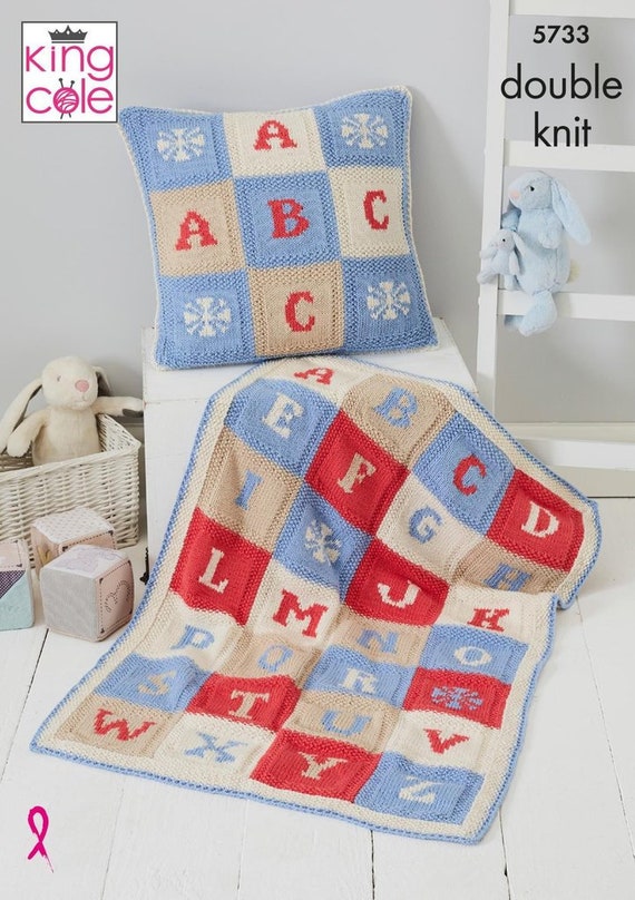King Cole Alphabet Blanket & Cushion Cover Knitting Pattern 5733 - Double Knit King Cole Alphabet Blanket & Cushion Cover Knitting Pattern 5733 - Double Knit