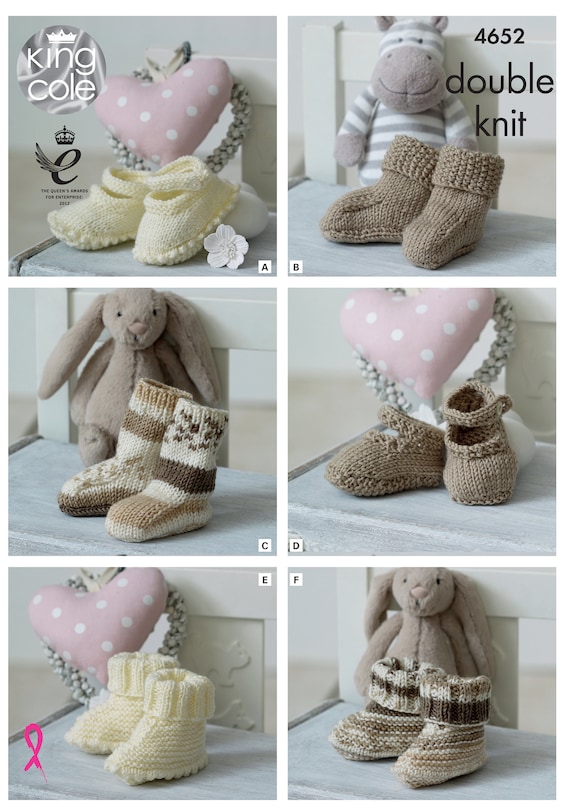 BIRTH TO 1 YEAR KING COLE 4652 SOCKS/BOOTIES/SHOE ORIGINAL DK KNITTING PATTERN BIRTH TO 1 YEAR KING COLE 4652 SOCKS/BOOTIES/SHOE ORIGINAL DK KNITTING PATTERN