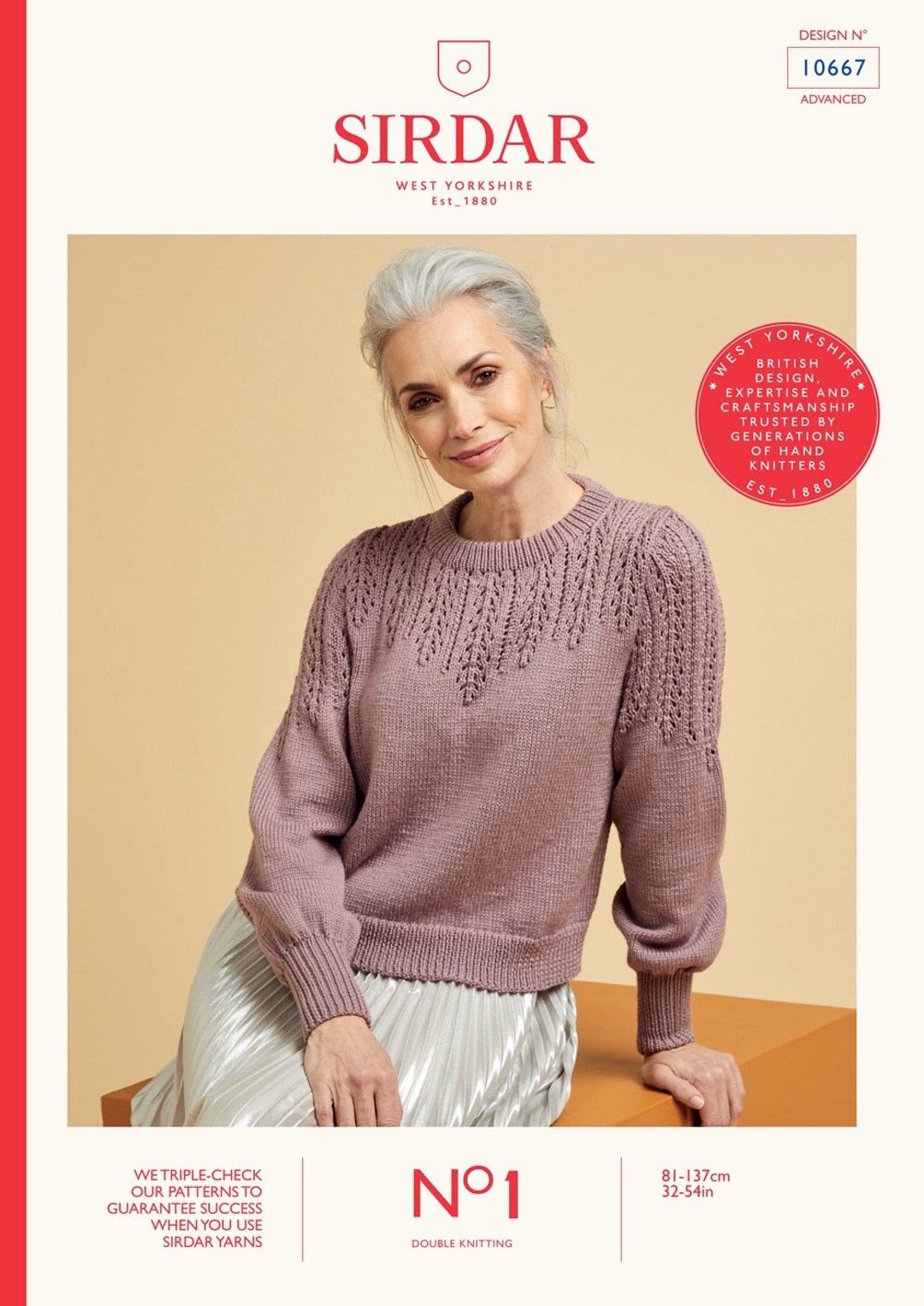 Lace Yoke Sweater Knitting Pattern in Sirdar No1 DK. Sirdar 10667 Knitting Pattern. Etsy