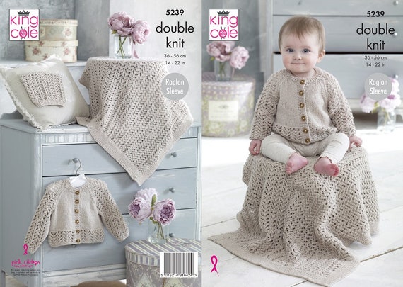 KNITTING PATTERN Baby Cable Cardigan /& Hat 3ply King Cole 5584