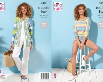 King Cole Ladies Summer Sweater & Jacket Knitting Pattern 5885 - Double Knit King Cole Ladies Summer Sweater & Jacket Knitting Pattern 5885 - Double Knit